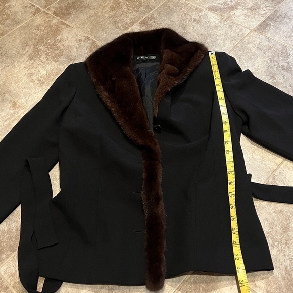SHANI Mink Collar Jacket Blazer Style Belted Size 10 Black Brown Lined FLAWLESS - Picture 4 of 13